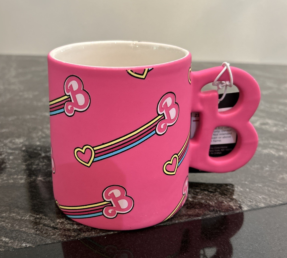 BARBIE Rainbow Heart Large 21oz Pink Soft Touch Matte Mug w/ Logo Handle